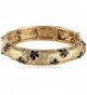 1928 Jewelry "Le Marais" Gold-Tone Black Enamel Flower with Crystal Accent Stretch Bracelet - CJ11MY5RVJT