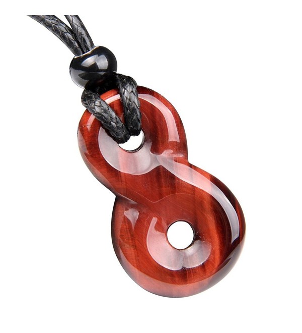 Infinity Magic Powers Knot Lucky Charm Evil Eye Protection Amulet Red Tiger Eye Gemstone Pendant Necklace - C2182ZYS0NS