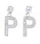 Silver Tone Alloy Clear Rhinestone Anchor Initial Alphabetic Letter Fashion Dangle Earrings - CK12JGN2R6D