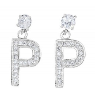 Silver Tone Alloy Clear Rhinestone Anchor Initial Alphabetic Letter Fashion Dangle Earrings - CK12JGN2R6D