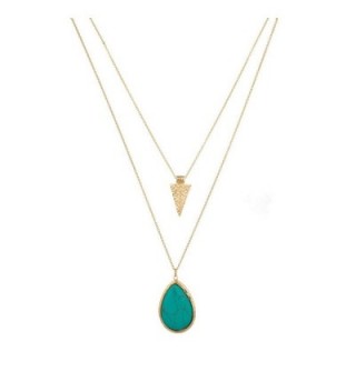 Lux Accessories Womens Turquoise Stone Teardrop Arrow Arrowhead Layered Necklace - Gold - CJ123FIO76D