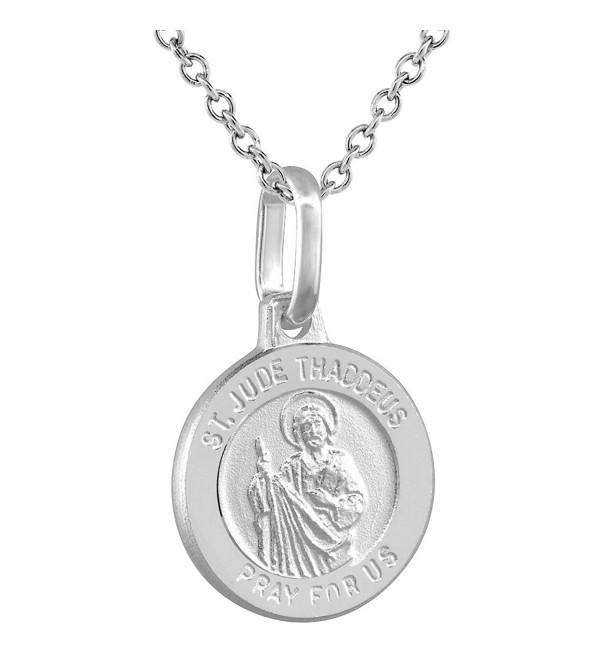 Dainty Sterling Silver St Jude Medal Necklace 1/2 inch Round Italy 0.8mm Chain - CP1114130EJ