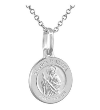 Dainty Sterling Silver St Jude Medal Necklace 1/2 inch Round Italy 0.8mm Chain - CP1114130EJ