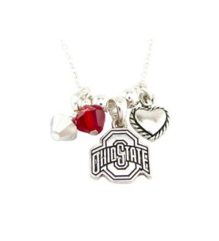Ohio State Buckeyes Red Austrian Crystal Heart Logo Silver Chain Necklace OSU - C311QZWTLBX