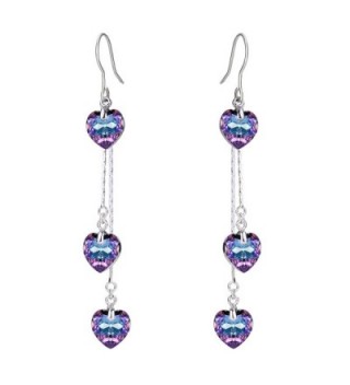 FANZE Women's Bridal 3 Love Heart of Ocean Hook Dangle Earrings Made with Swarovski Crystal - Silver-Tone- Purple - CF1880R90Y2