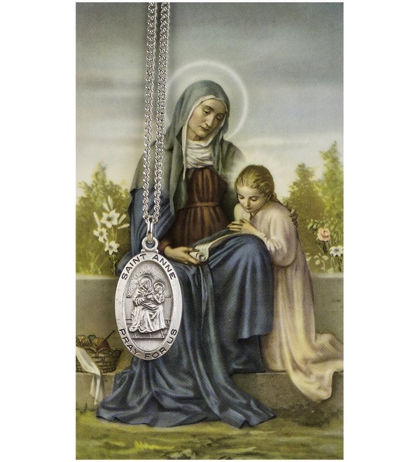 Saint Anne 7/8-inch Pewter Medal Pendant Necklace with Holy Prayer Card - CG114BLI3B9