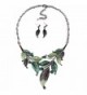 Qiyun (TM) Elegant Women's Green Leaf Festoon Rhinestone Bib Necklace Stud Earrings Set - C811LB4TNFJ
