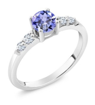 0.63 Ct Round Blue Tanzanite White Created Sapphire 925 Sterling Silver Ring - C611OH1HMGF