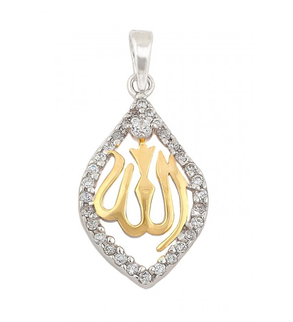 Sterling Silver & Yellow-Gold Plated Muslim Allah Pendant with CZ Border - C6117NMC2TR