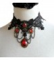MAFMO Fashion Women Gothic Punk Black Lace Choker Red Rhinestone Drop Pendant Jewelry Set - Necklace - CX128L5MOWJ