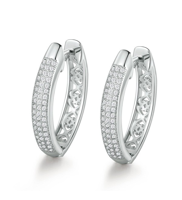 GULICX Filigree Silver Tone 3 Row Clear Cubic Zirconia CZ Hoop Huggie Earrings Sleeper - C412LUC6ALF