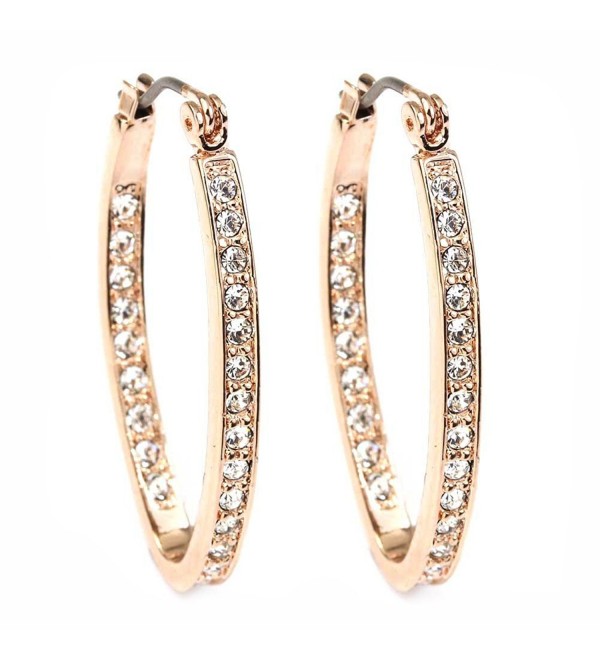 FC JORY Rose Gold Plated Crystal Paved Oval Click-Top Hoop Pierced Dangle Earrings - CV11ER4AY61