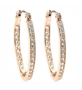 FC JORY Rose Gold Plated Crystal Paved Oval Click-Top Hoop Pierced Dangle Earrings - CV11ER4AY61
