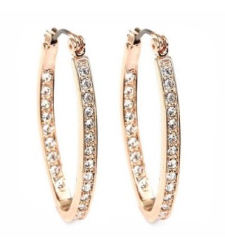 FC JORY Rose Gold Plated Crystal Paved Oval Click-Top Hoop Pierced Dangle Earrings - CV11ER4AY61