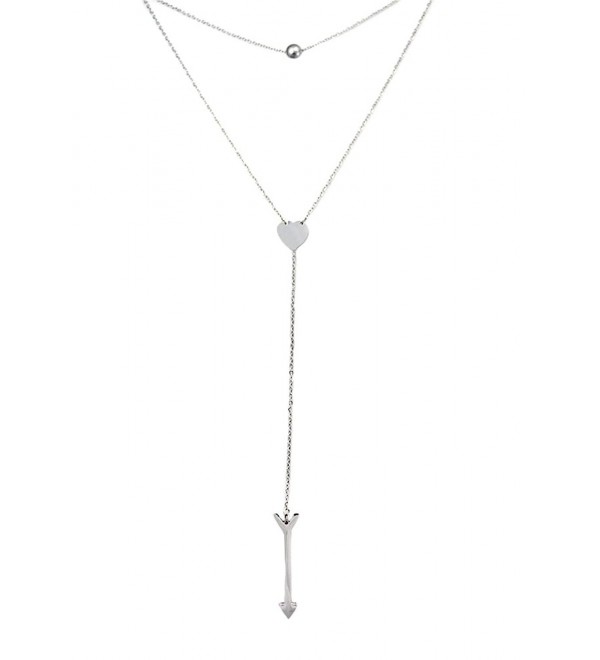 Dainty Heart Lariat Y Necklace - Simple Arrow Pendant Necklaces Multiple Layer Chain - Silver(Heart) - CO12KP68TVR