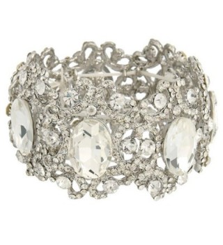 EVER FAITH Silver-Tone Austrian Crystal Bridal Art Deco Flower Elastic Stretch Bracelet Clear - C211VHXW15N
