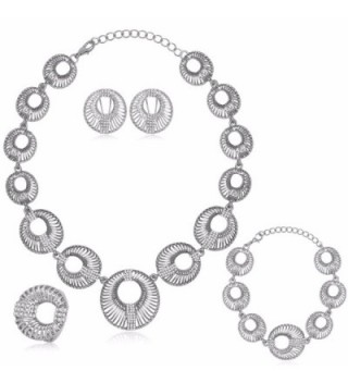 Moochi Silver Plated Morning Glory Pattern Circle Necklace Bracelet Earrings Ring Jewelry Set - CD12MABRD43