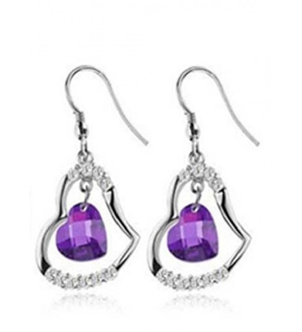 Goldminetrade Jewelry 925 Sterling Silver Simulated Diamond Heart Shape- Simulated Amethyst Earrings - CR11FO92ED5