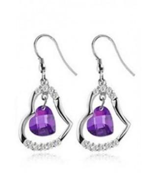 Goldminetrade Jewelry 925 Sterling Silver Simulated Diamond Heart Shape- Simulated Amethyst Earrings - CR11FO92ED5