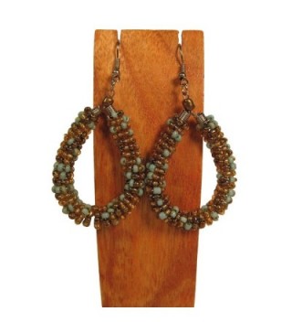 1 1/2" Handmade Multi Color Seed Bead Crochet Hoop Dangle Earring Turquoise Aruba Color - CJ126HDXZ89