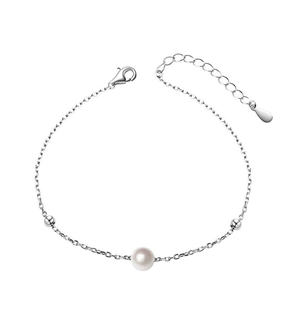 S925 Sterling Silver 6mm Single Freshwater Cultured Pearl Bracelet for Women- 7"+2" Extender - CY18694RL5N