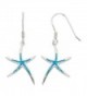 Sterling Silver- Gold Tone or Rose Tone Created Blue- White or Pink Opal Starfish Dangling Earrings - Blue - CZ11J3TOKCZ