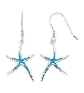 Sterling Silver- Gold Tone or Rose Tone Created Blue- White or Pink Opal Starfish Dangling Earrings - Blue - CZ11J3TOKCZ