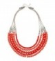 D EXCEED Gift Idea Fashionable Multi Layered Red Coral Color 5-Row Round Bib Bead Necklace for Women 20" - CS183GQ6KDW