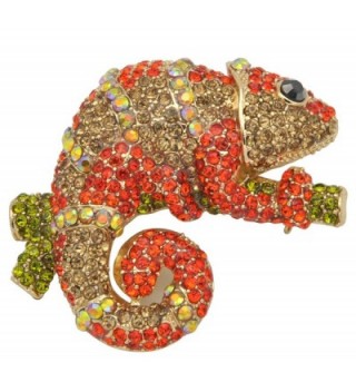 Gyn&Joy Golden Tone Red Crystal Rhinestone Chameleon Lizard Brooch Pin BZ033 - CG1824RM64K