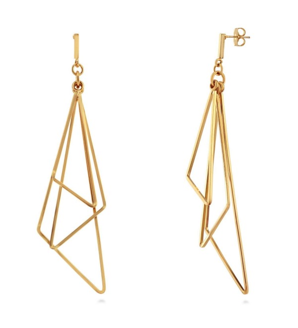 BERRICLE Gold Plated Base Metal Triangle Fashion Statement Dangle Drop Earrings - CQ12O8BJBWW