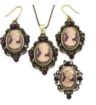 Purple Cameo Set Necklace Pendant Ring Dangle Drop Earrings Fashion Jewelry - CN119A0ZUN9