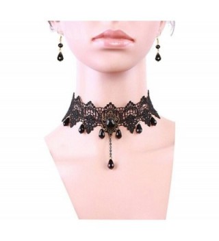 Meiysh Black Lace Gothic Lolita Pendant Choker Necklace Earrings Set - CQ1299Y4G45