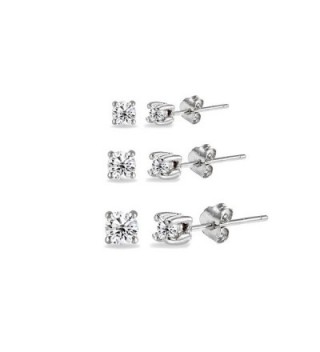3 Pair Set Sterling Silver Cubic Zirconia Round Stud Earrings- 2mm 3mm 4mm - CE186OOY34I