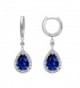 Star K Sterling Silver Pear Shape 9x7mm Drop Earrings Dangling On Huggie Hoop - Simulated Sapphire - CA112EVLKR7