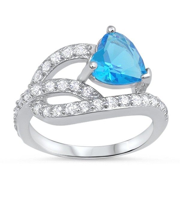 CHOOSE YOUR COLOR Sterling Silver Heart Knot Promise Ring - Blue Simulated Topaz - CV187Z2696D