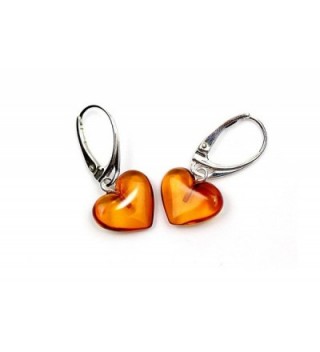 Genuine Natural Baltic Amber Dangle Leverback Earrings Hearts - Cognac - CC11UILBZHZ