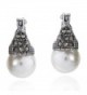 Vintage Flair Marcasite Style Pyrite and Cultured Freshwater Pearl .925 Sterling Silver 10 mm Earrings - CQ12NSCDARB