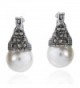 Vintage Flair Marcasite Style Pyrite and Cultured Freshwater Pearl .925 Sterling Silver 10 mm Earrings - CQ12NSCDARB