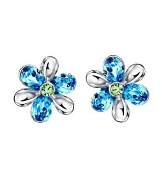 Neoglory Jewelry Platinum Plated Crystal Blue Petal and Green Stamen Flower Stud Earrings - Pink - CI110XNZWYZ