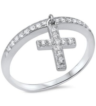 Dangling Silver Cross & Cubic Zirconia .925 Sterling Silver Ring Sizes 4-11 - CQ11E8P4JY3