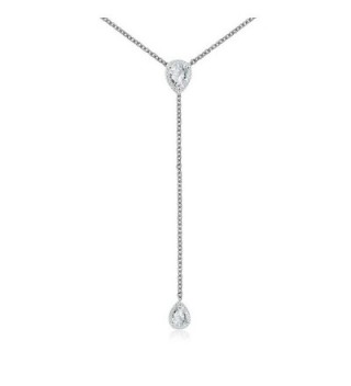 CZ Pear Drop Lariat Necklace 16" with 2.75" Y Drop Adjustable- 3 Colors Available - White - CQ1885IOHU3