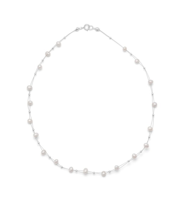 Sterling Silver 16 Inch Double Strand Intertwined Cultured Freshwater Pearl Necklace - CE117CKHB19