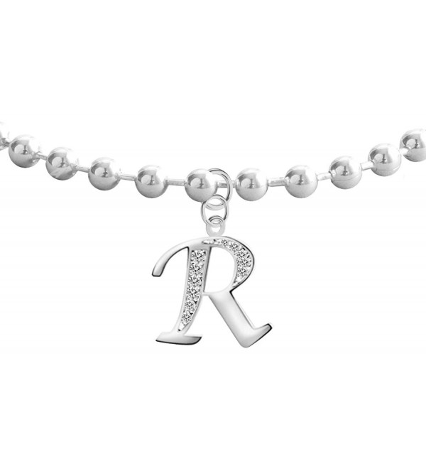 Silver dangly anklet with Alphabet CZ clear crystals - R - CG17YDSNR7O