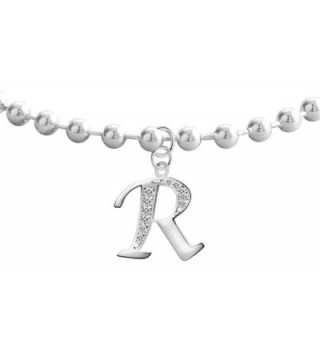 Silver dangly anklet with Alphabet CZ clear crystals - R - CG17YDSNR7O