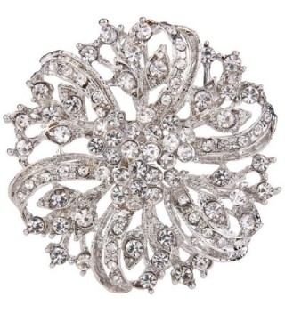 EVER FAITH Austrian Crystal Vintage Inspired Bridal Flower Brooch Corsage - Clear Silver-Tone - CV11BGDMJLF