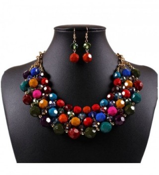 Kexuan Women Girls Bohemia Statement Necklace and Earrings Set Multicolored Charm Beads Chokers - Multi - C5184WCU0TO
