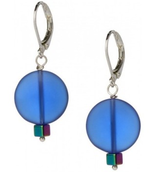 Ocean Blue Sea Glass Earrings- Handmade Jewelry- Swarovski Rainbow Blue Crystal - CB12268GCLB