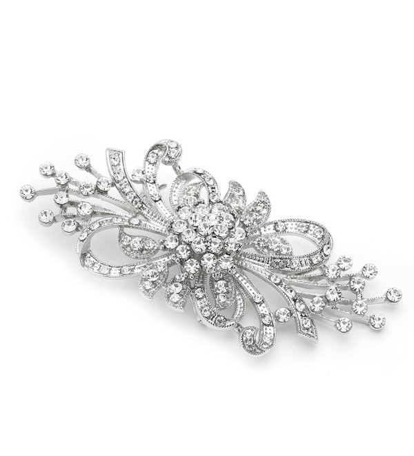 Mariell Antique Vintage Spray Crystal Rhinestone Bridal Brooch Pin for Weddings - Sterling Silver Plated - CE123A57PZZ