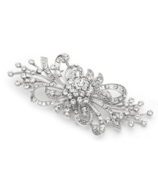 Mariell Antique Vintage Spray Crystal Rhinestone Bridal Brooch Pin for Weddings - Sterling Silver Plated - CE123A57PZZ