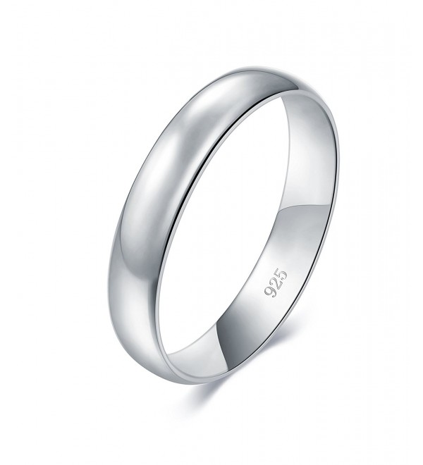 925 Sterling Silver Ring High Polish Plain Dome Tarnish Resistant Comfort Fit Wedding Band 4mm Ring - CK17YQNRKTI
